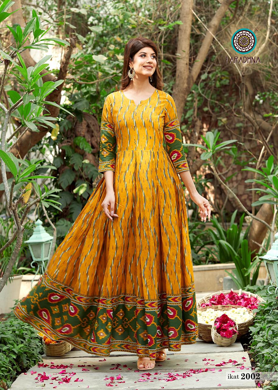 Aradhna Ikat 2 Heavy Rayon Designer Printed  Anarkali Long Kurti Collection